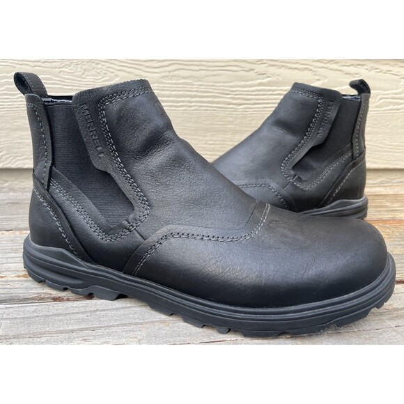 Merrell Brevard Chelsea Men's 9.5 Black Leather Ankle Boots J49497 - Picture 1 of 14